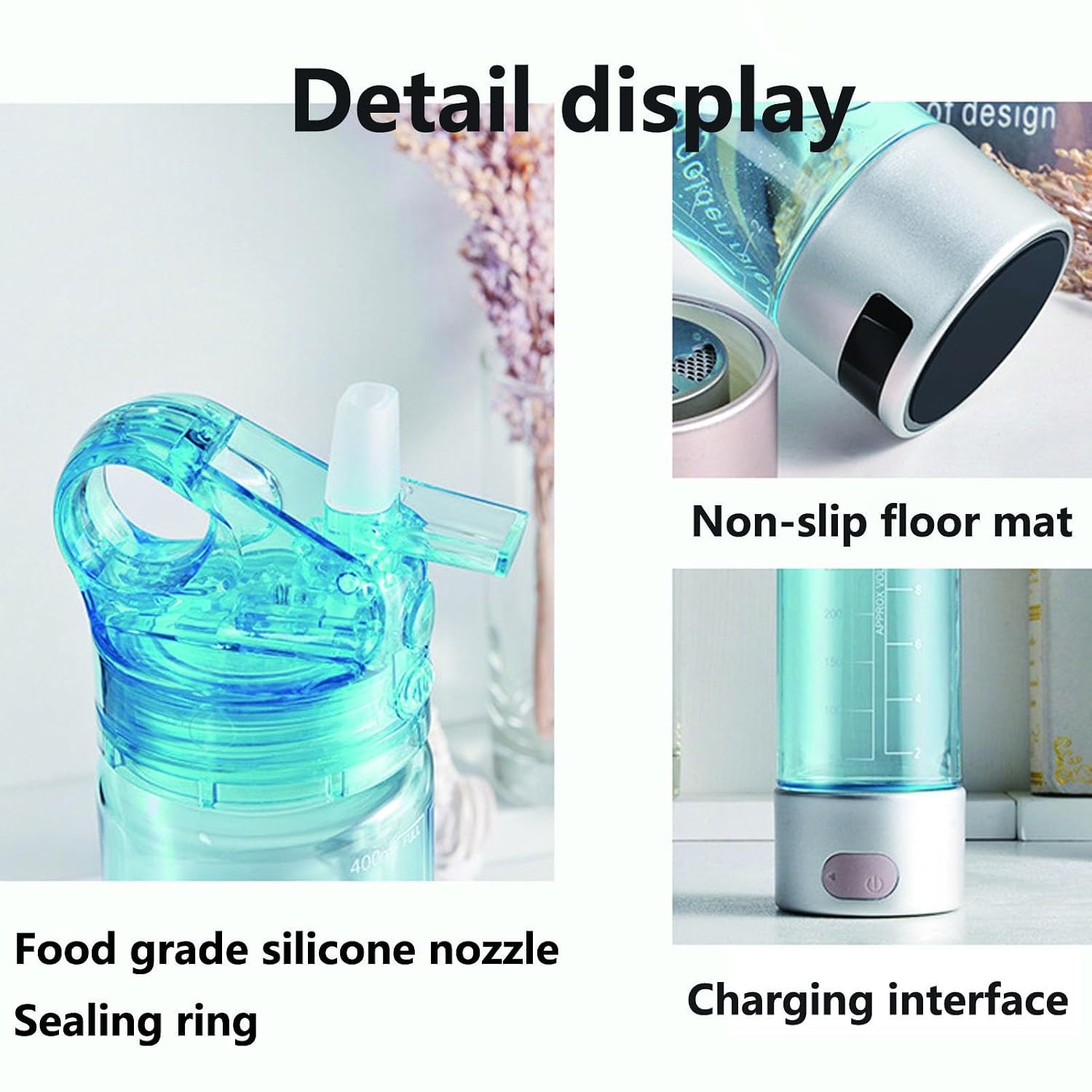 Portable 400ML 3-in-1 Hydrogen Water Bottle Dual-Mode 1300-1500PPB with Inhaler & Adapter 3-Layer Electrolysis Leak-Proof LED Display Hydrogen Rich Water Cup & Portable Ion Water Generator