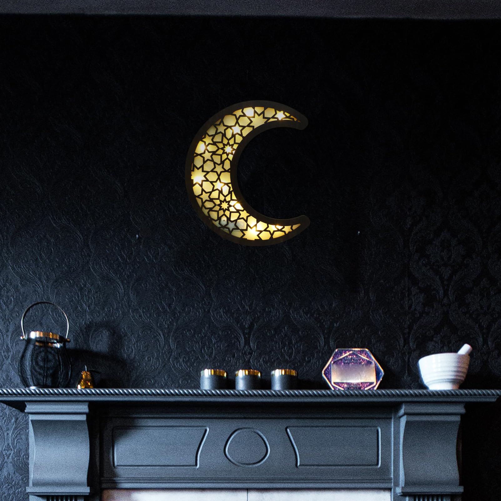 MAGICLULU Lámpara Colgante de Pared de Madera Tallada con Forma de Luna para Decoración del Hogar y Ambiente Festivo en Valentine's Day