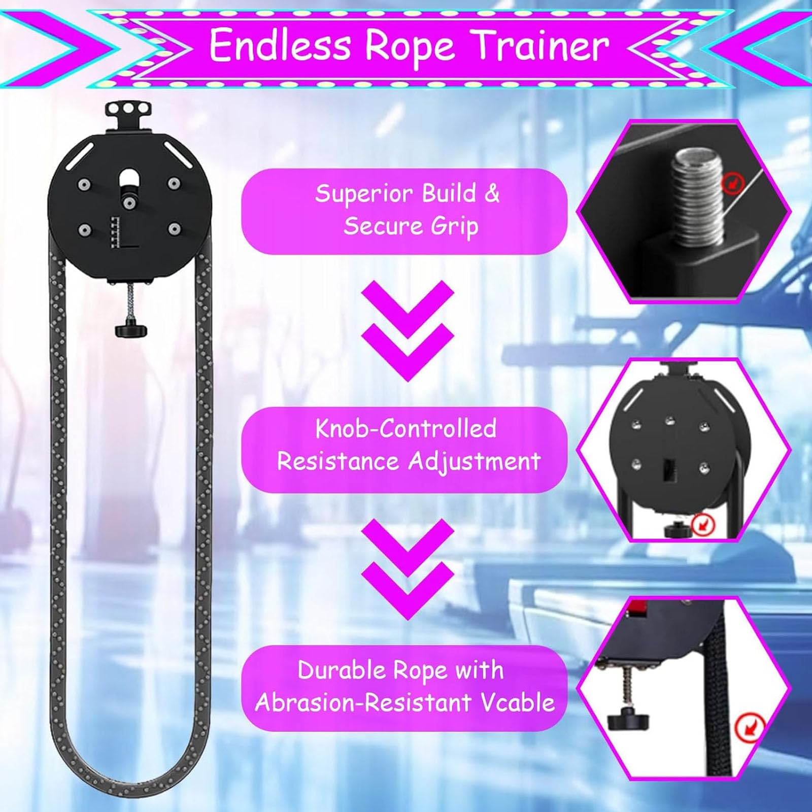 Endless Rope TrainerQ Rope Endless Rope TrainerCable Pulley System with Adjustable Resistance for Full Body Workout & Strength Training