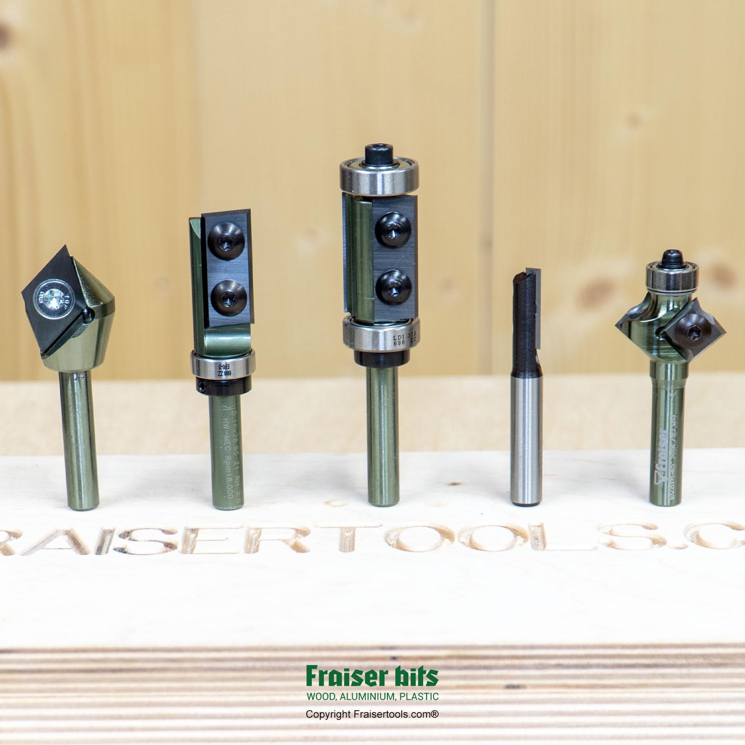 Fraiser Fräser Set 6,35 mm (1/4 Zoll) Schaft - Wendeplattenfräser, 3 Stück, Holzfräser für Oberfräse, Kantenfräse und Frästisch - Einsteiger Set
