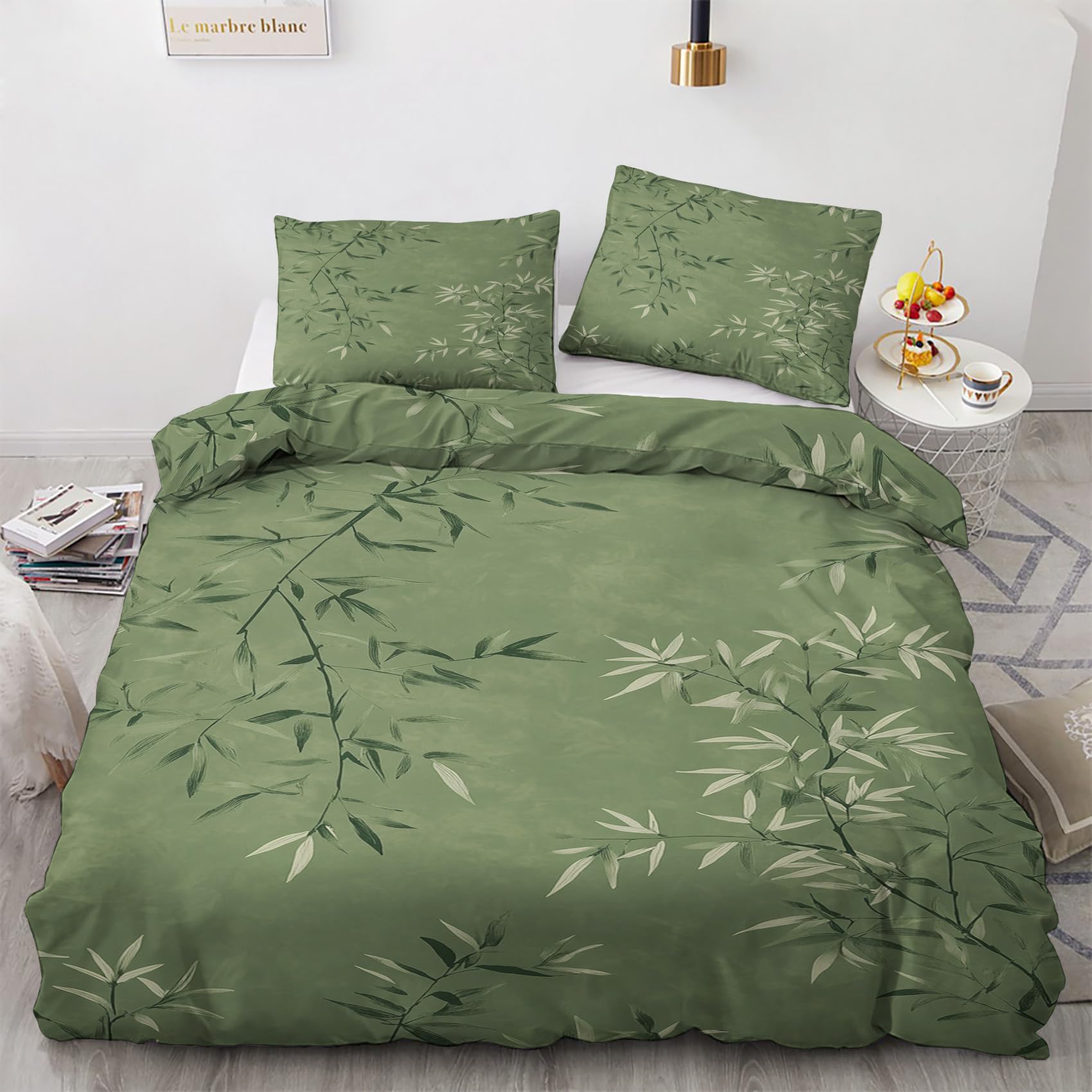 Parure de lit imprimée feuille vert olive pour transformer votre chambre en oasis de nature