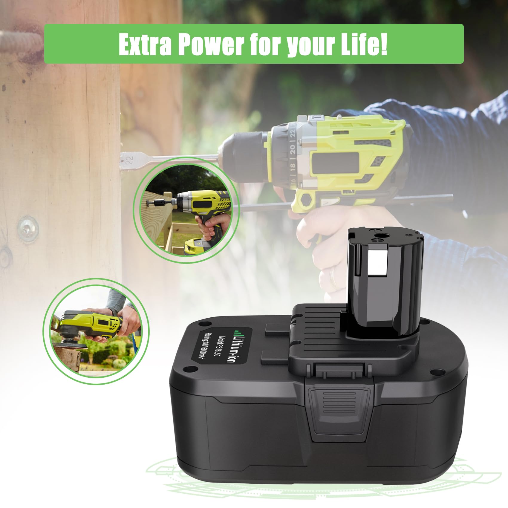 Paquete de 2 baterías de 18 V 6.0 Ah para batería Ryobi de 18 V, batería de litio de 18 V, compatible con batería Ryobi de 18 V, P197, P102, P108, P190, P103, P104, P105, P107, P109, 18 V,