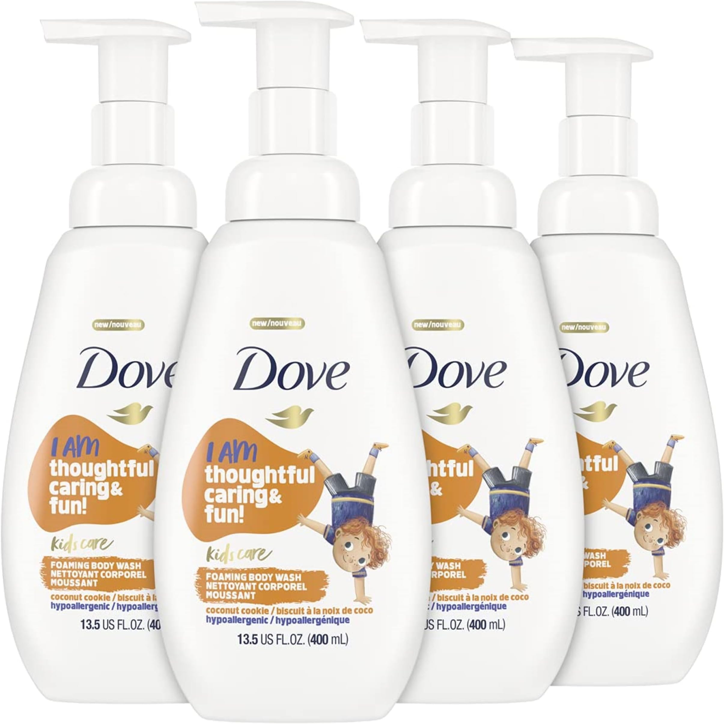 Dove Foaming Body Wash For Kids Coconut Cookie Sulfate-Free Skin Care, 13.5 Fl Oz, Pack of 4