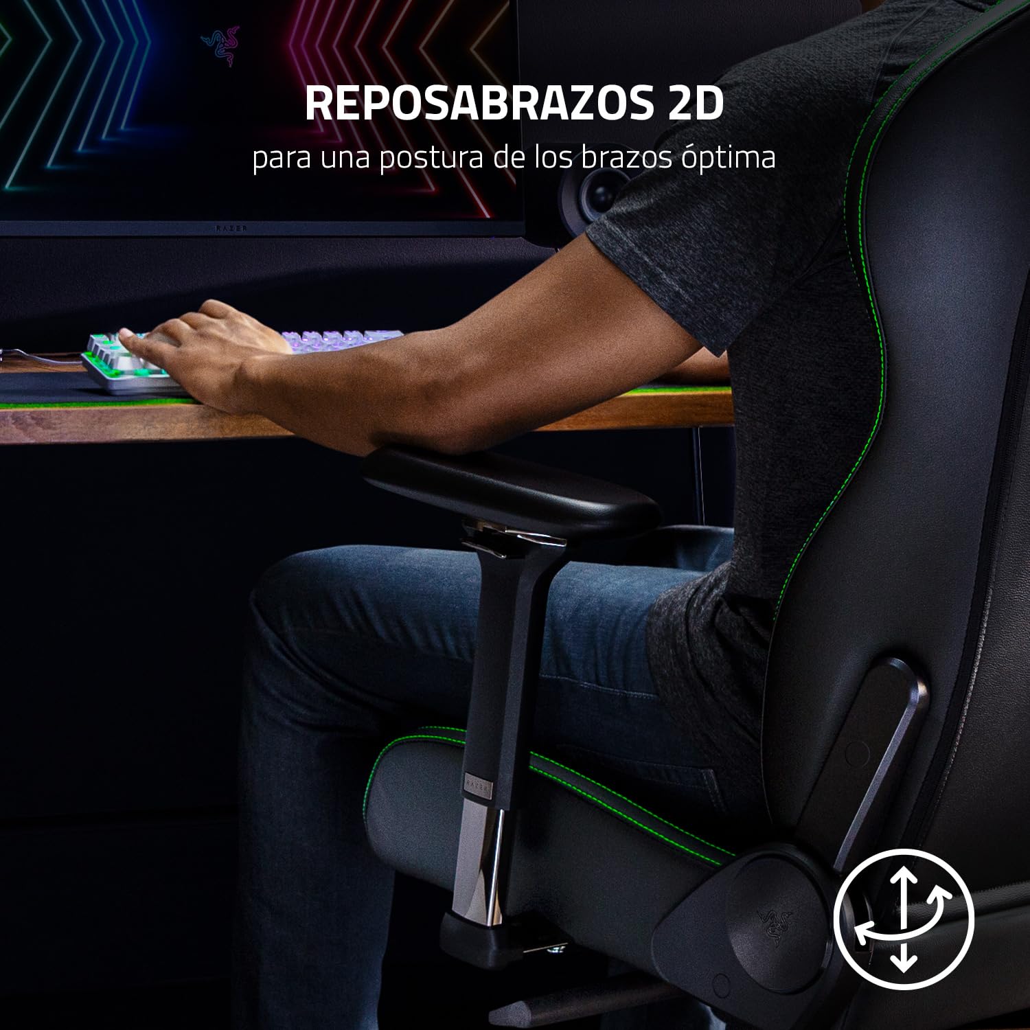 Enki X - Silla para juegos con soporte lumbar integrado, silla de escritoriode oficina (cuero sintético multicapa, relleno de espuma, almohadilla para la cabeza, altura ajustable) Verde
