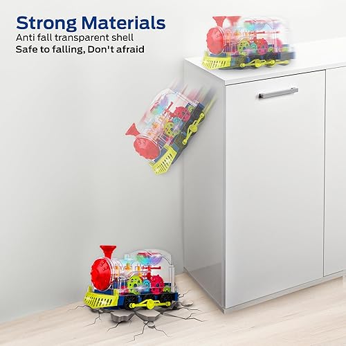 Miniatura 8 de Juguete de tren musical con luz LED para niños  Coloridos engranajes transparentes en movimiento para niños pequeños  Juguetes para bebés gateando