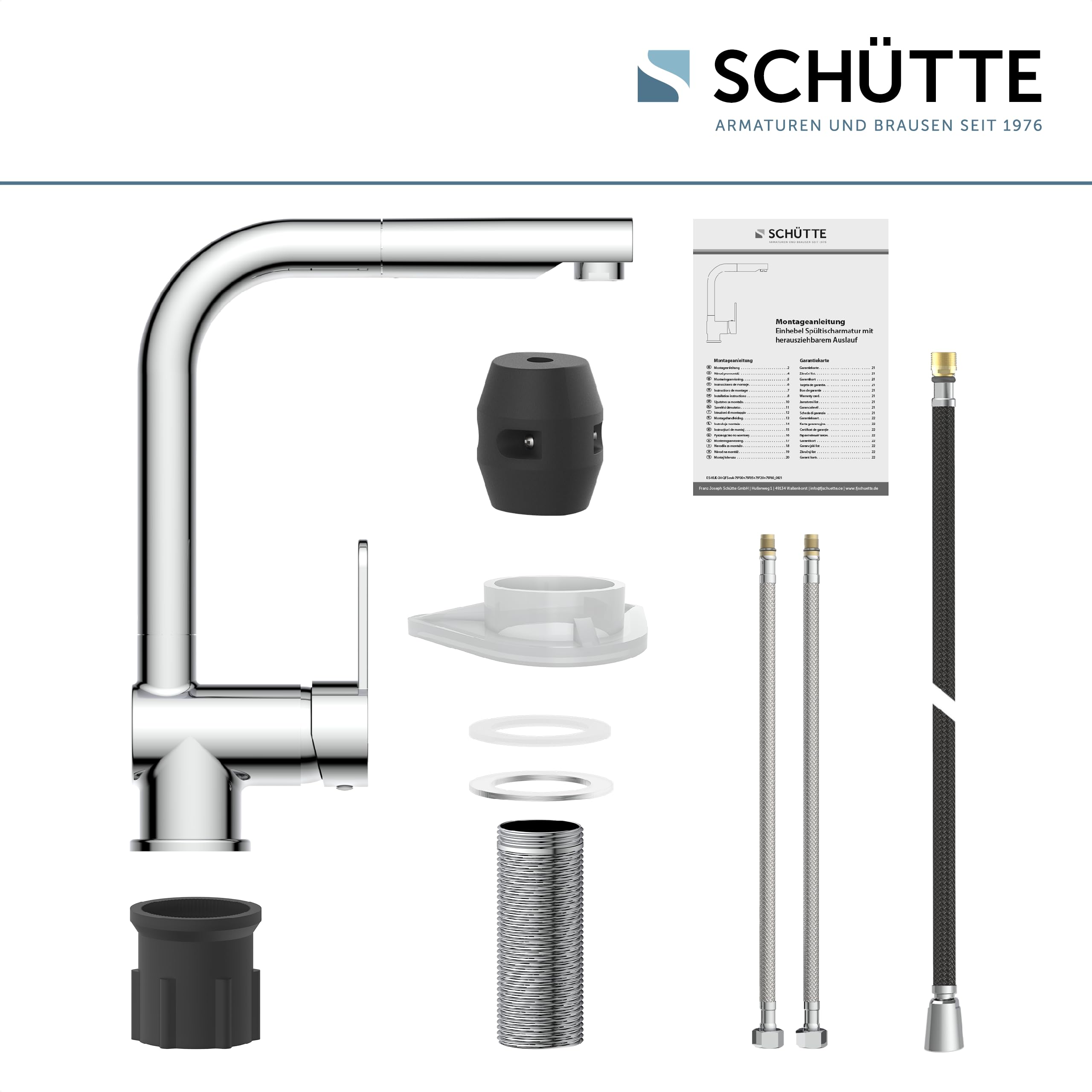 SCHÜTTE 79700 Rubinetto da cucina London con doccetta estraibile, rubinetto da cucina orientabile a 360 gradi, miscelatore monocomando, miscelatore per lavello in cromo