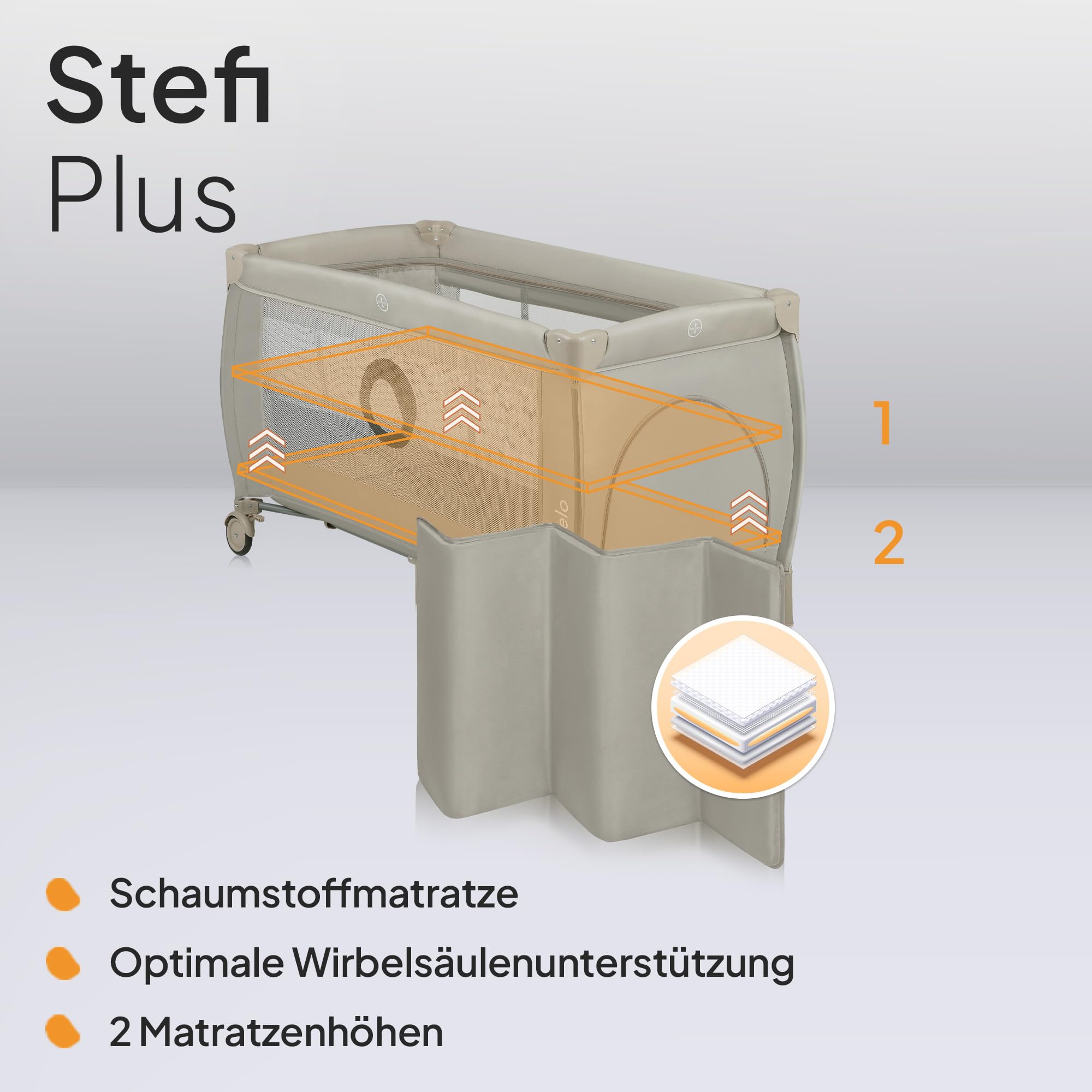 Lionelo Stefi Plus Reisebett bis 15 kg Babybett Kinderreisebett mit Matratze Seitlicher Eingang mit Reißverschluss Hochwertige Schaumstoffmatratze
