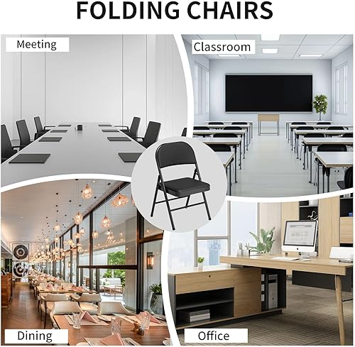 Miniatura 8 de Juego de 4 sillas plegables con asientos acolchados, marco de metalacero con cojín de piel sintéticavinilo, capacidad de 320 libras, uso en
