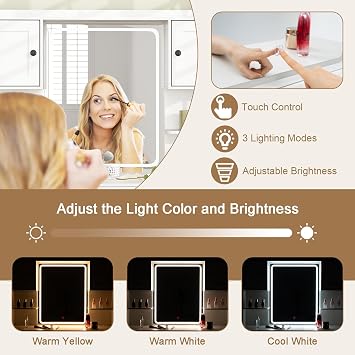 COSTWAY Dressing Table with 3-Color LED Lights Mirror, Charging Station, Adjustable Brightness, Storage Shelves, Drawers and Cabinets, Bedroom Furniture Dresser Makeup Table Vanity Desk, White
