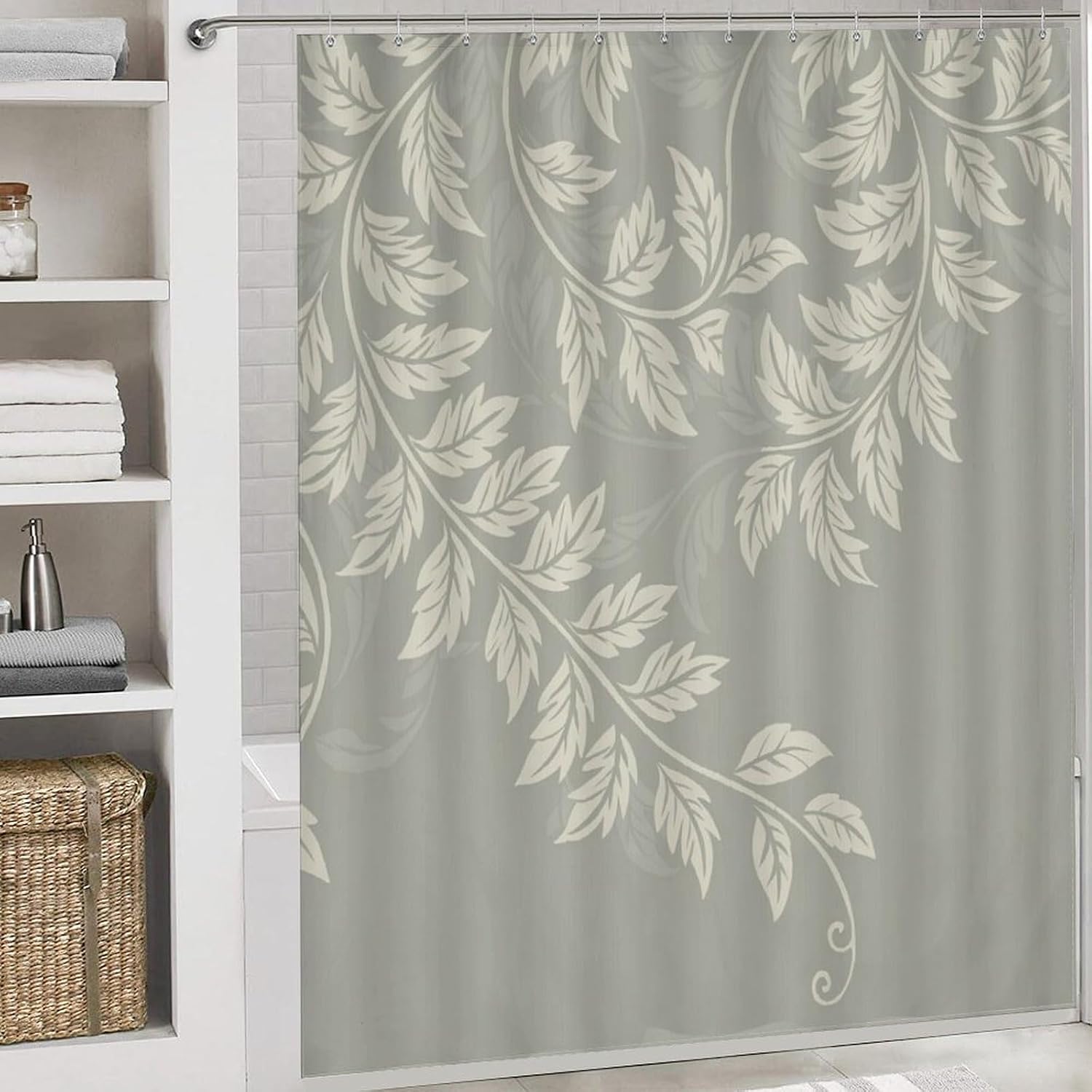 Bathroom Mat Set, Elegant Floral Vine Pattern Printed on Bathroom Accessories Sets Complete, Designed for Farmhouse Boho Contemporary Bathrooms, 72 x 72 inches