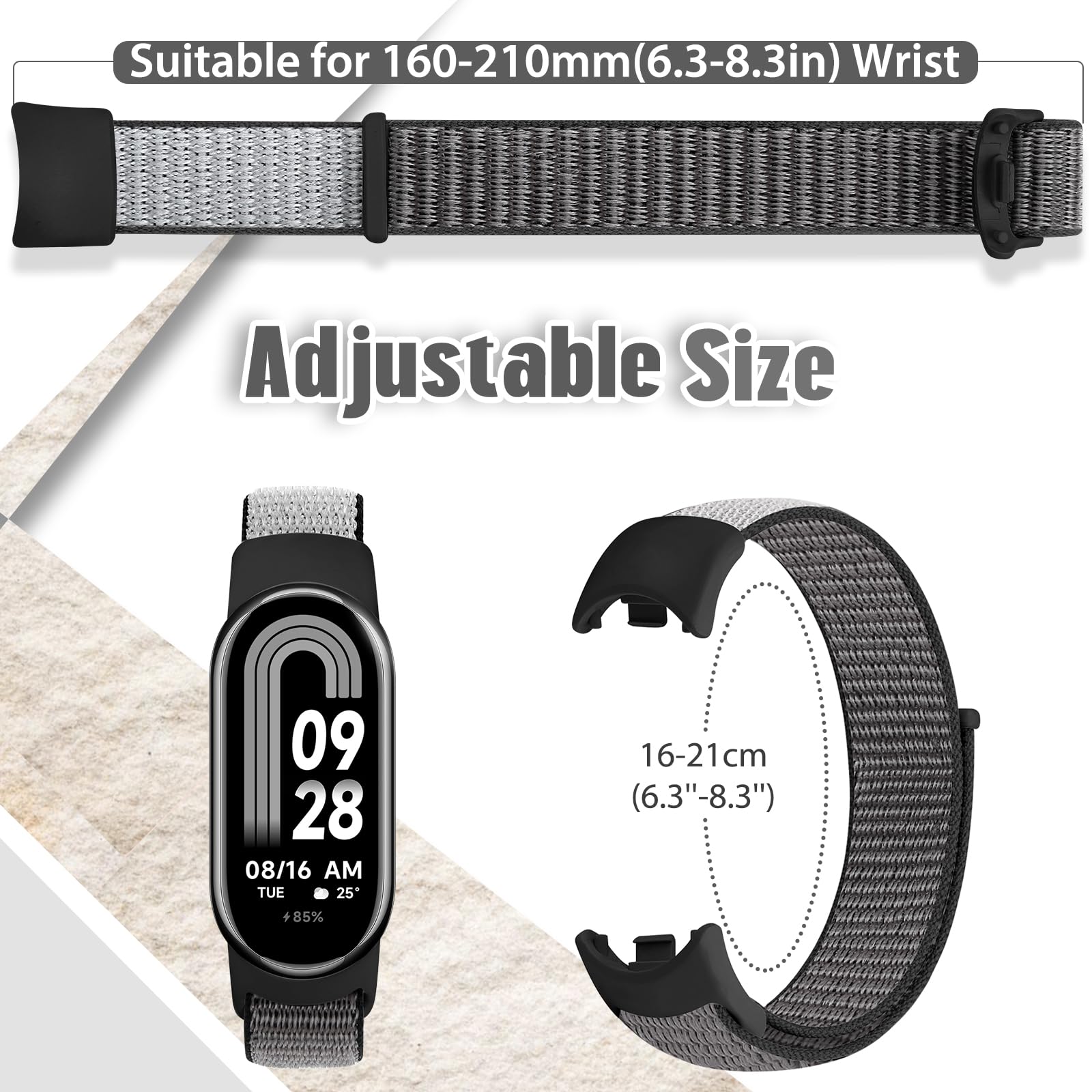 Runostrich Nylon Sport Strap Compatible with Xiaomi Mi Band 8 for Women Men, Soft Adjustable Breathable Braided Solo Loop Watch Band Replacement Wristband for Xiaomi Mi Band 8 - Image 4