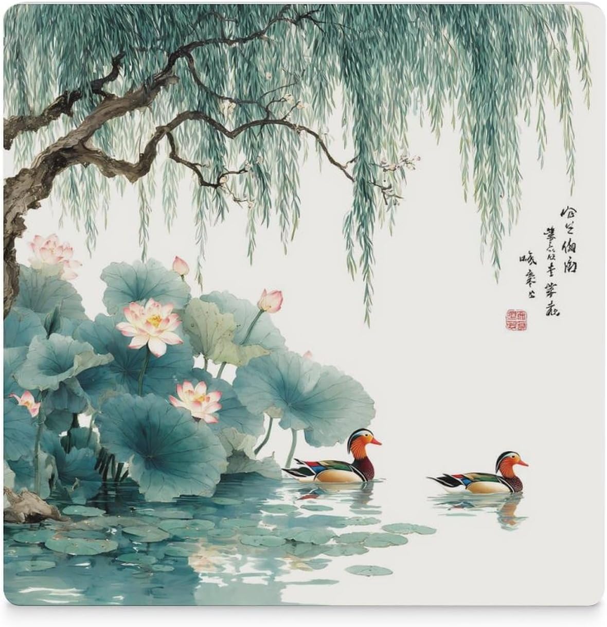 Mandarin Duck Love Bird Coaster for Drinks Square Ceramic Table Coasters Stone Mat Crafts 6PCS Home Kitchen Decor