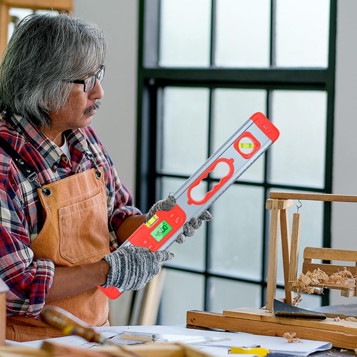 Inclinometro Digitale Rosso Ampio Intervallo di Misura, Materiale Abs e Lega di Alluminio, Strumento di Misura per Installazione Attrezzature e Decorazione Casa