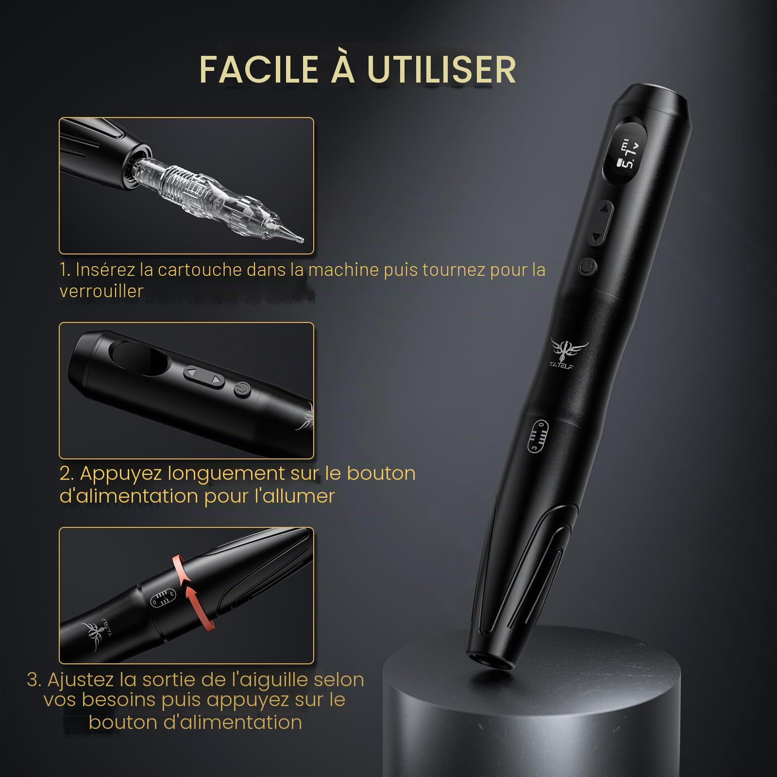 TATELF S20 Kit Maquillage Semi Permanent Sans Fil, Machine Complète | Avec 10 Cartouches. Machine Idéale pour Lèvres, Eyeliner, Ombre, Poudre, Brows et Microshading.