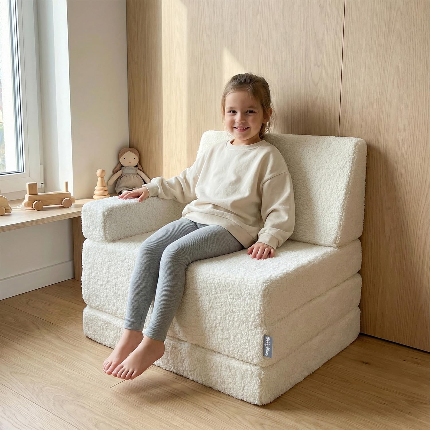 KiddyMoon Kinder Matratzen Mit Teddy-Plüsch Aufklappen Aus Schaumstoff Kindermatratze Kinderzimmer Faltmatratze, Cremig,Matratzen