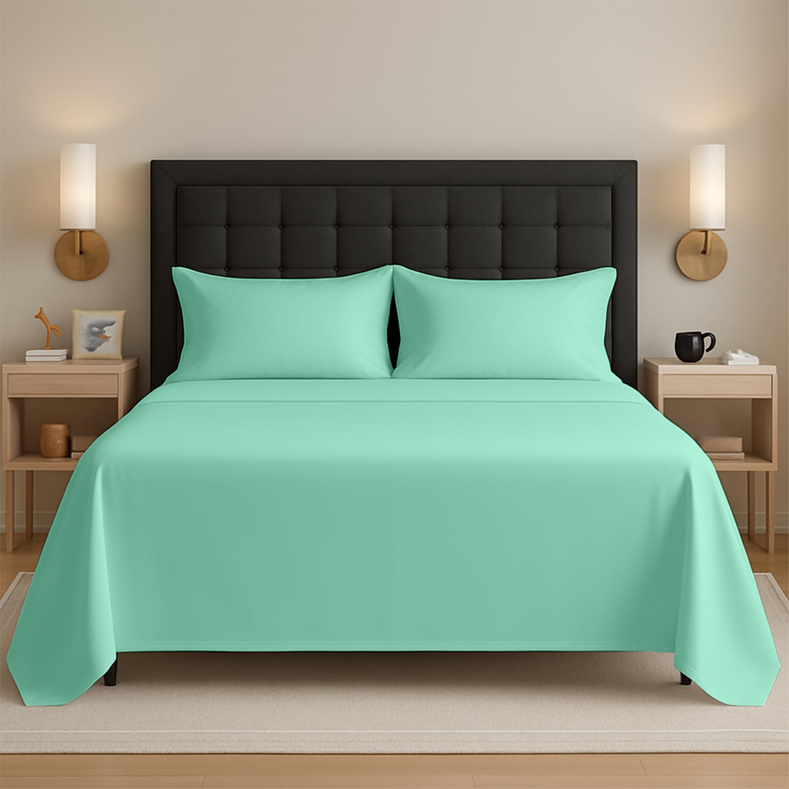 Egypto Easy Care Luxury Bedding Flat Sheets Single – Breathable & Hypoallergic Flat Sheets – Shrinkage & Fade Resistant Flat Bed Sheet Mint