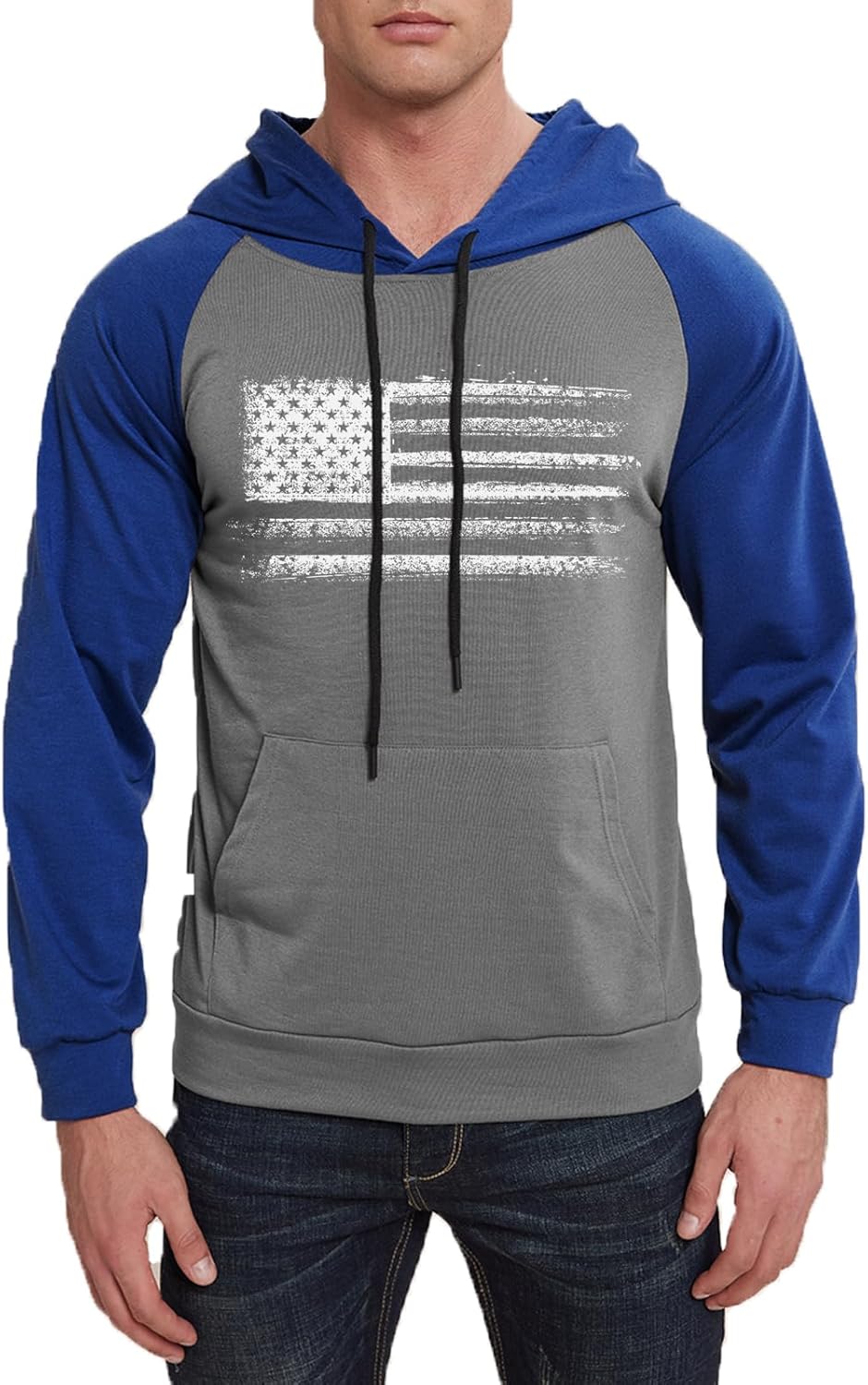 H HYFOL Men's Sweatshirt USA FLAG Patriotic Graphic Polyester Hoodies for Men Pocket Raglan Long Sleeve Sweatshirts - Image 3