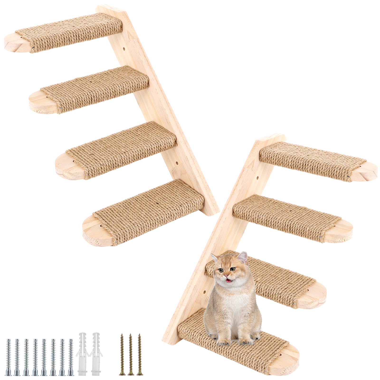 DAJAVE 2 Stück Kletterwand Katzen Katzentreppe Wand 8 Stufen,Katzenleiter mit Juteseil,Katzenbretter für die Wand, Katzen Treppe,Katzentreppe Kletterwand Katze für Katze Klettern Spielen(20 kg Tragen)