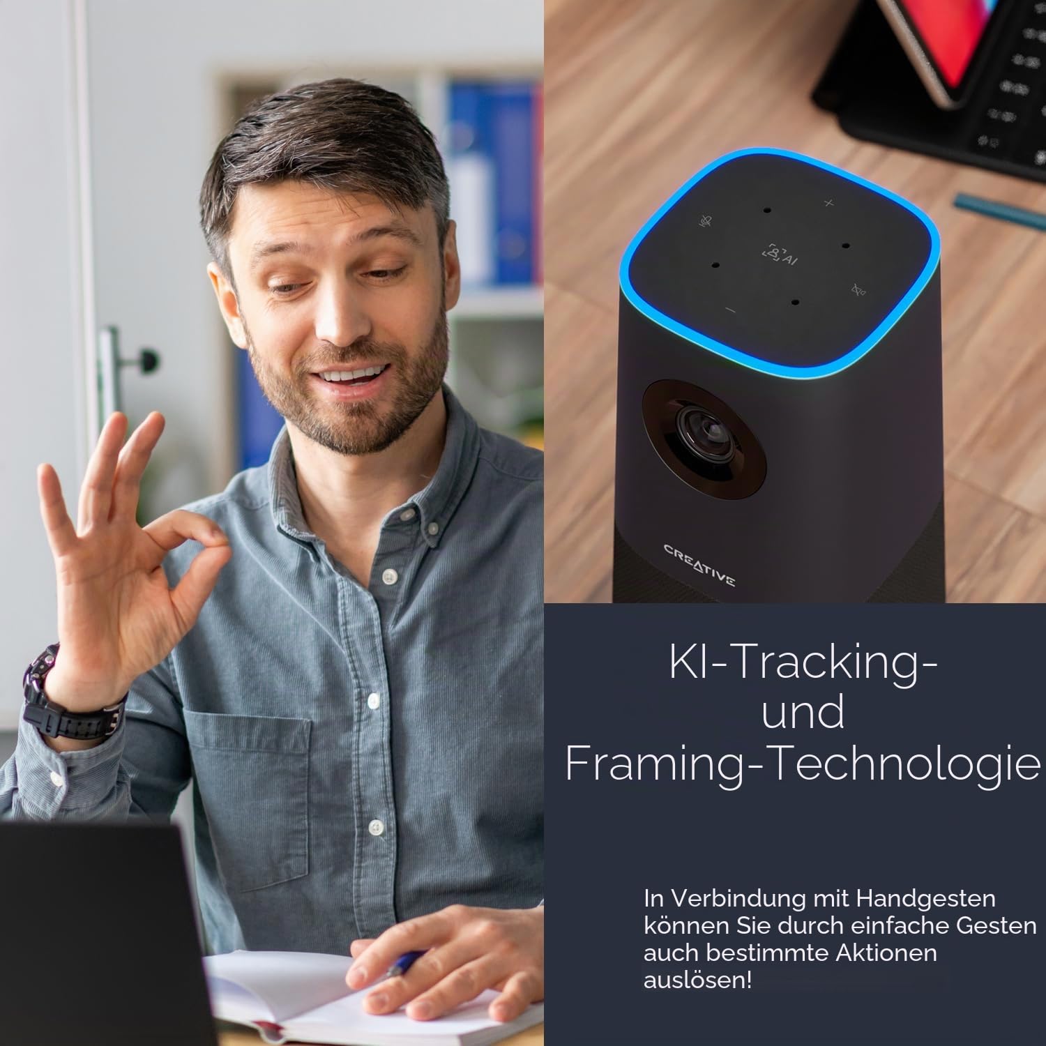 Creative Live! Meet 4K - 4K-UHD-Konferenz-Webcam mit automatischer Verfolgung und 7-Fach-Digitalzoom, für PC und Mac