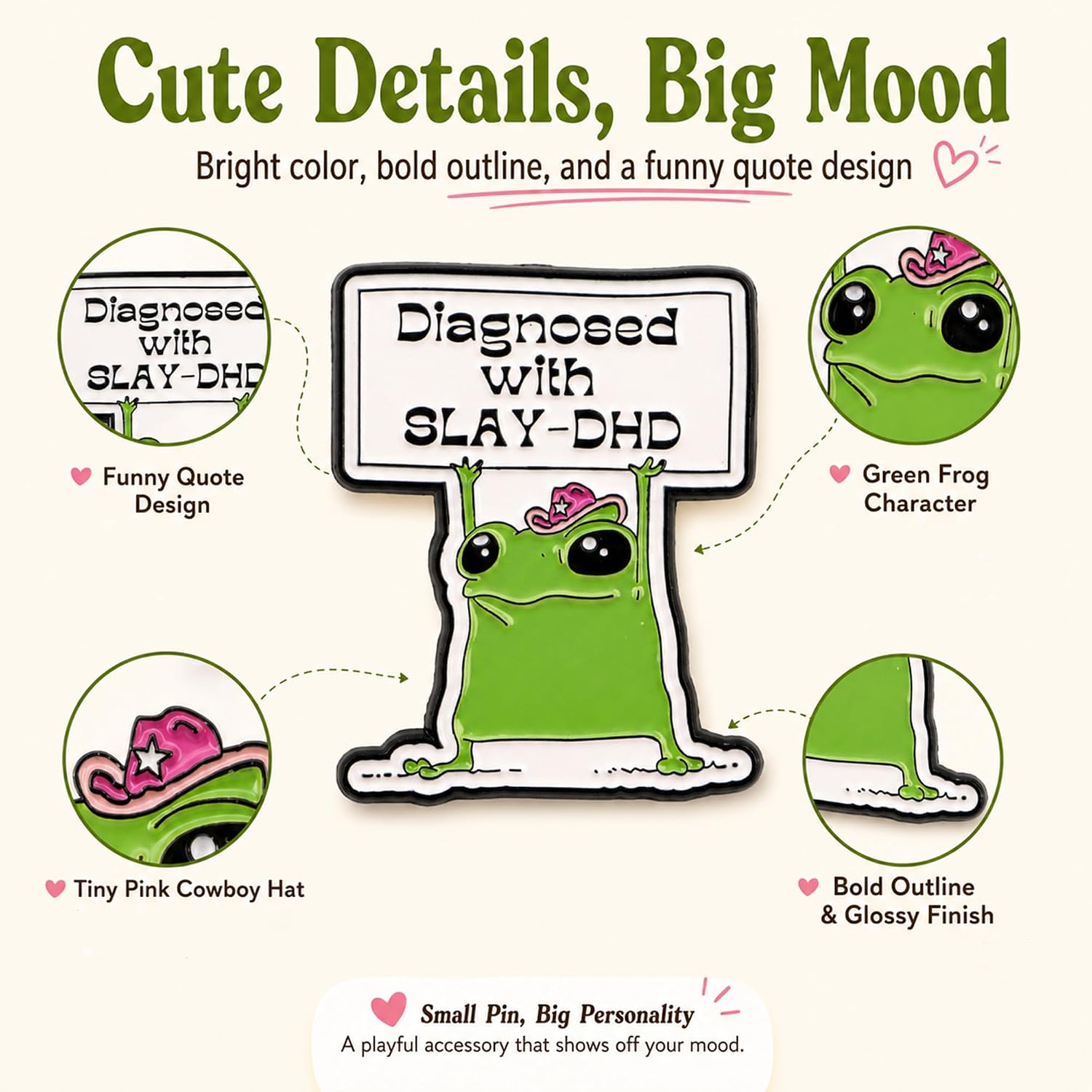 Funny Frog Enamel Pin, SLAY-DHD Quote Brooch for Backpacks image 3