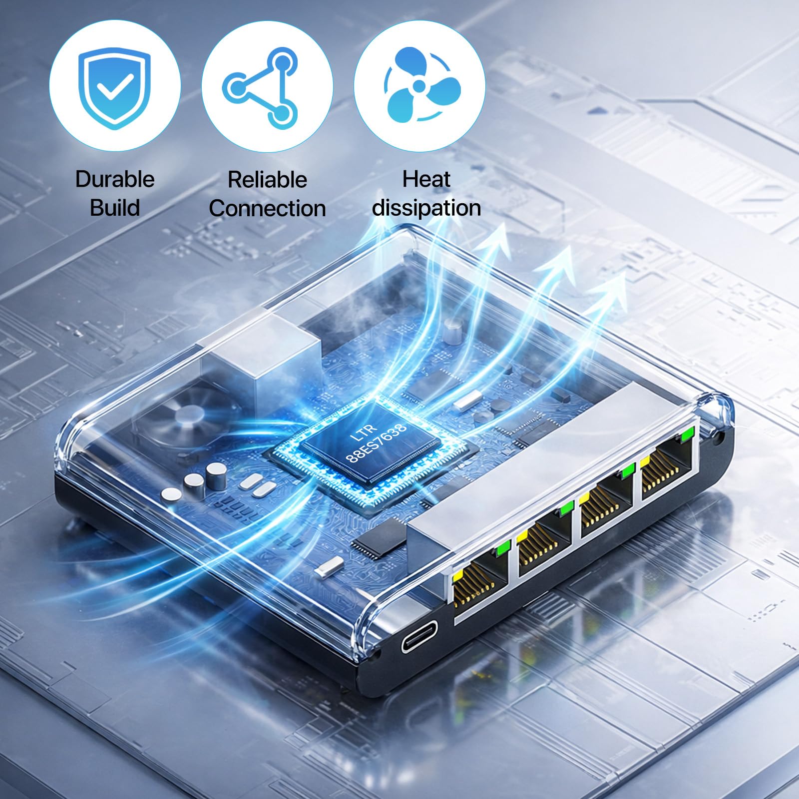 KiWiBiRD Rozdzielacz ethernet 1 do 4 porty, lan splitter adapter 1000 Mbps RJ45 sieciowy Network Internet Gigabit do Cat 8 7 6 5e 5 kompatybilny z Router Gaming PC Computer Laptop PS5 PS4 Xbox TV Box