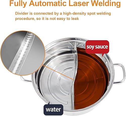Miniatura 3 de MyLifeUNIT Shabu Shabu Pot, 4.5 Qt 304 Stainless Steel Hot Pot with Divider, 11.8 Inches Soup Cookware for Induction Cooktop, Gas Stove