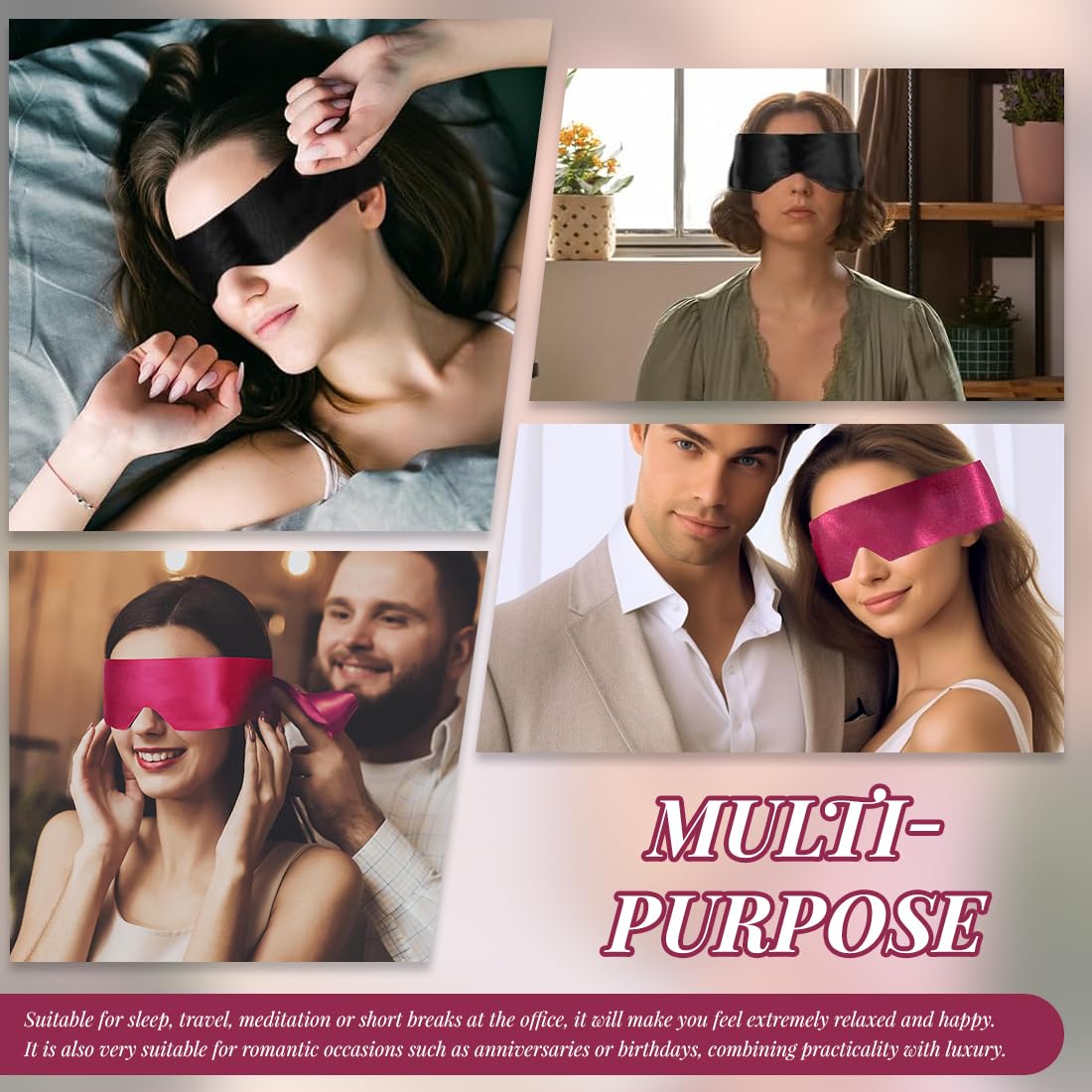 2 Pezzi Copri Occhi per Dormire, Mascherine Sonno Coppia, Mascherina Occhi, Benda Occhi, Maschera per gli Occhi da Donna, Maschera per gli Occhi con Cinturino, per Giochi di Sonno (Nero, Rosso)