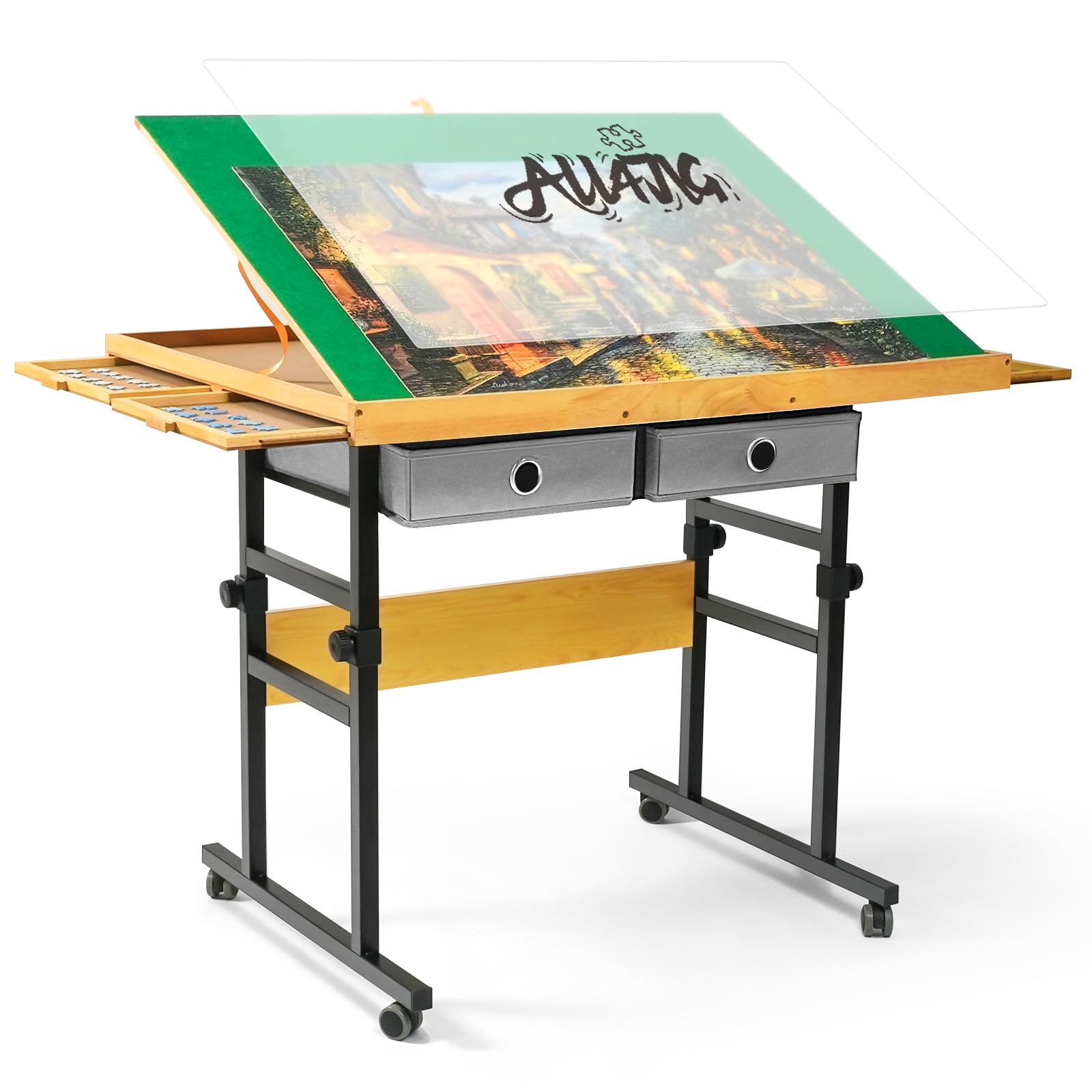 ALL4JIG 1500 Pieces Jigsaw Puzzle Table with Legs, 34.2"x25.2" Adjustable Puzzle Board for Adults, 3-Tilting Angles, Multi-Functional with 4+2 Drawers & Protective Cover
