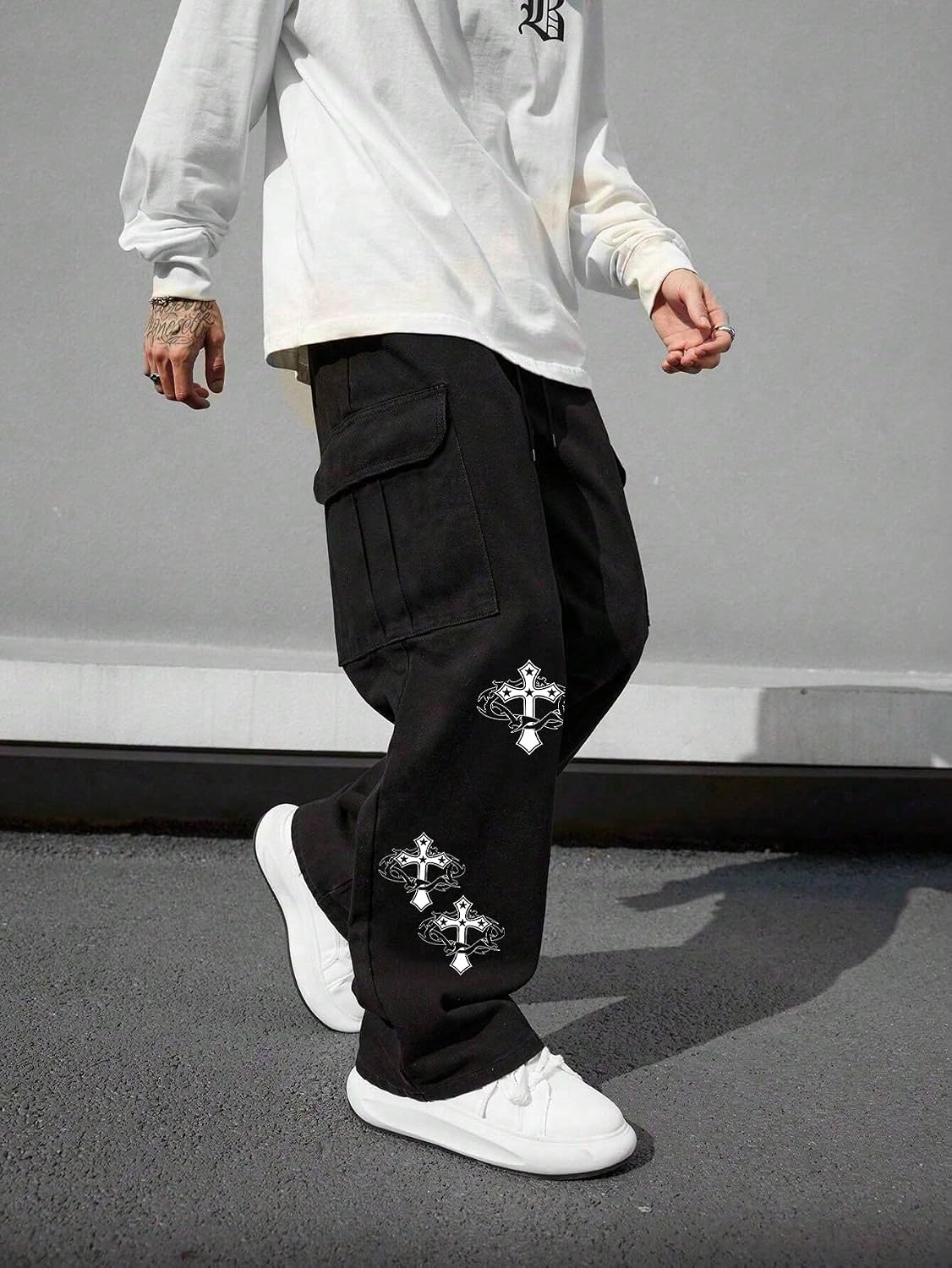 SOLY HUX Men's Y2k Gothic Straight Leg Baggy Cargo Pants with Pocket Hip Hop Outfit Streetwear