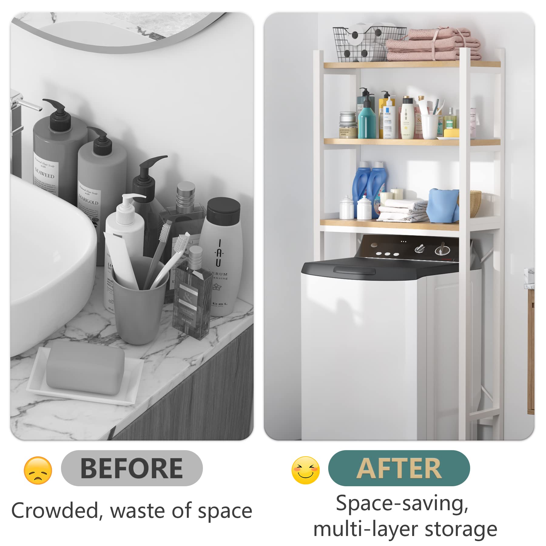 Étagère De Rangement 3 Niveaux Pour Machine à Laver - Gain De Place Multifonctionnelle, Réglable Et Robuste - Blanc