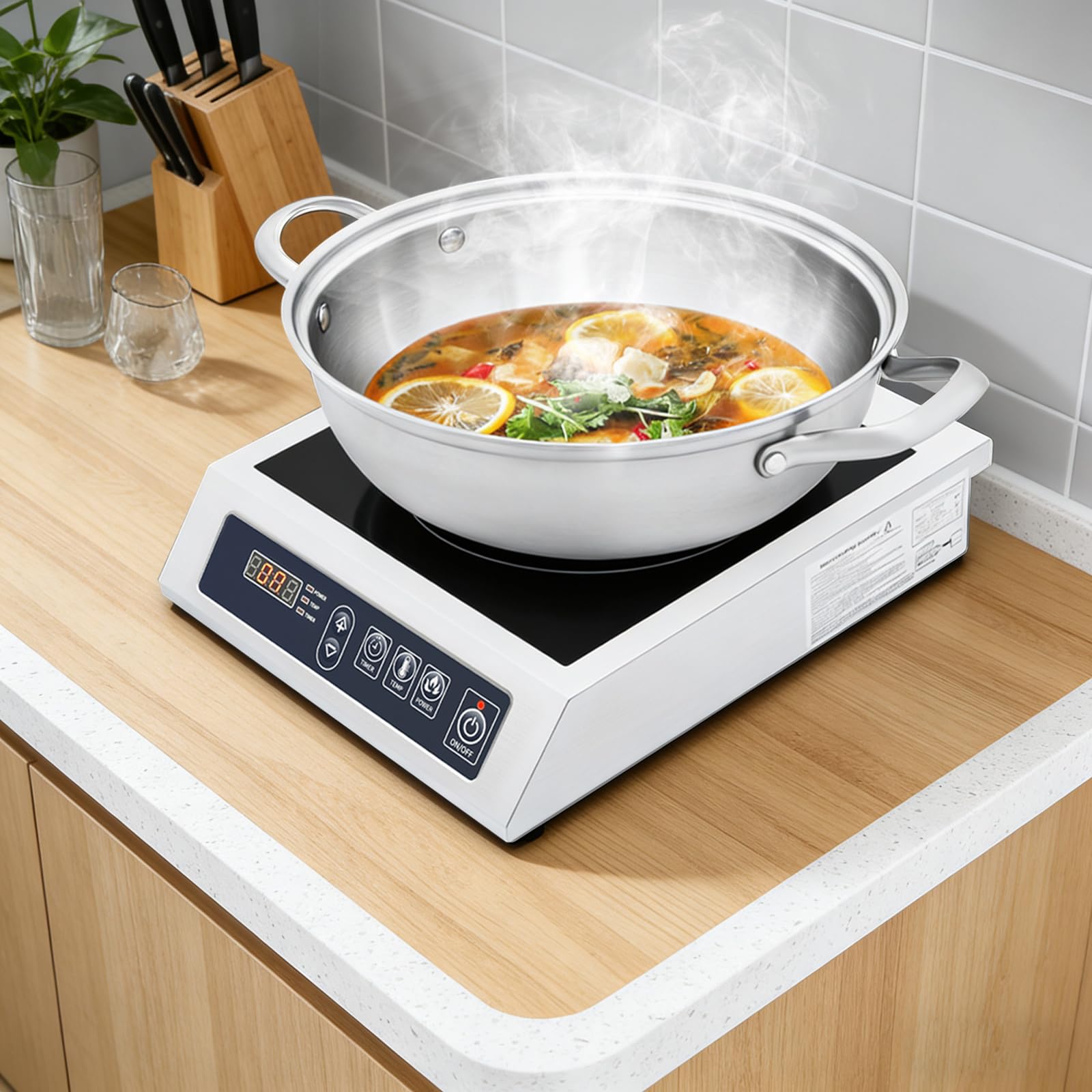 Plaque à Induction Commerciale 3500W Double Bobine Vitrocéramique | 10 Niveaux de Température, 11 Niveaux de Puissance, Minuterie 24H, Pour Cuisine Restaurant Camping