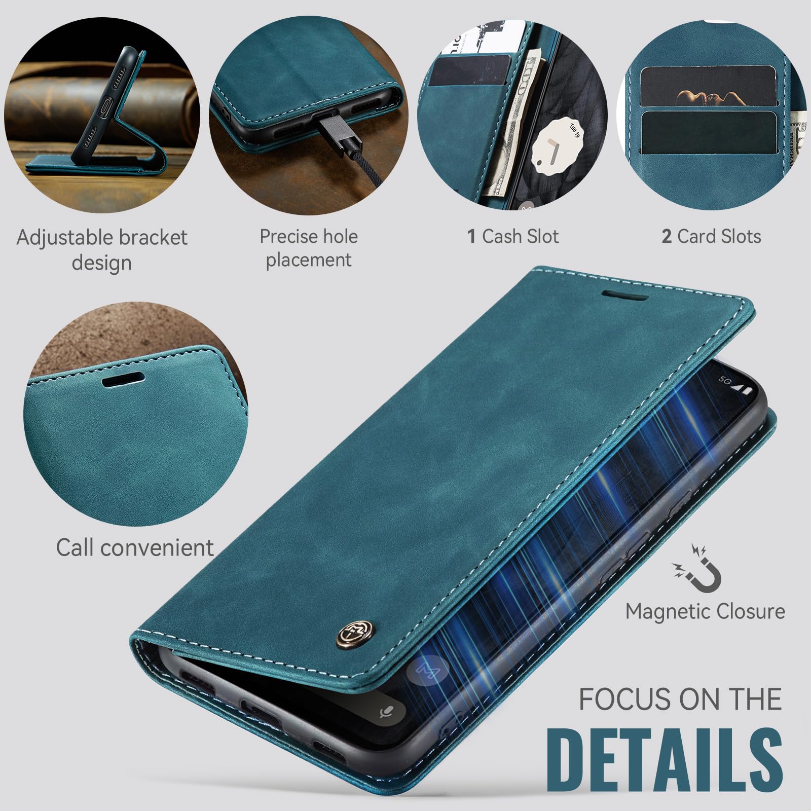 Azororo Cover per Samsung Galaxy S21 5G, Premium PU Pelle Custodia, Magnetica Carta Fessura Portafoglio Case, Flip Cavalletto Custodia per Samsung Galaxy S21 - Blu verde