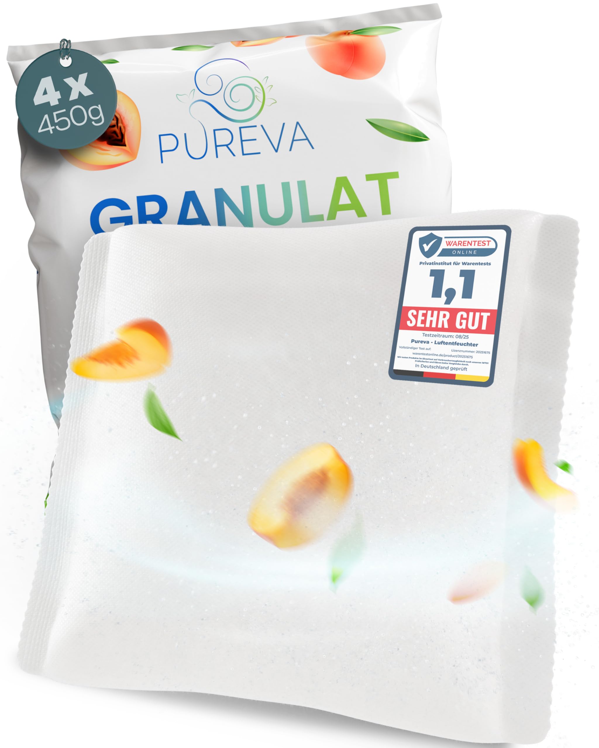 PUREVA Luftentfeuchter Nachfüllpack 4x 450g [NEUESTE FORMEL] Entfeuchter Nachfüllpack mit hochwirksamem Luftentfeuchter Granulat - Entfeuchter Granulat neutralisiert Gerüche & beugt Schimmel vor