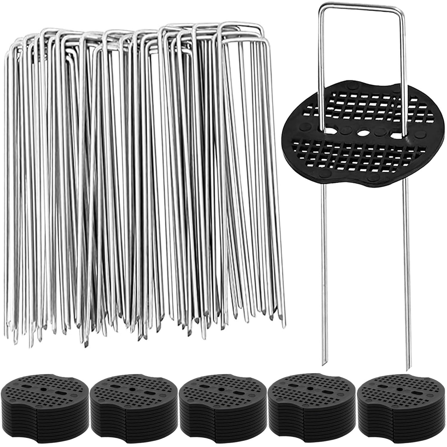 Wopanxye 50 Pack U Shaped Ground Stakes, 200 mm x 40 mm Silver Garden Stakes, Sharp Tip, Hot - Dip galvanized material, for Landscape Fabric, Sunshade Net, Fences, Weed Fabric — image 1