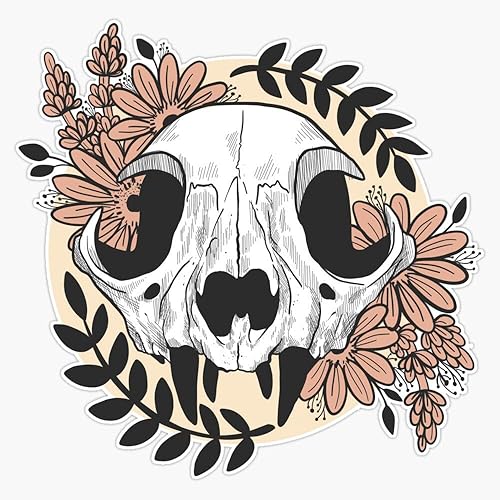 Calcomanía de vinilo con diseño de calavera de gato con flores, para ventanas, parachoques, portátiles o manualidades, 5 pulgadas