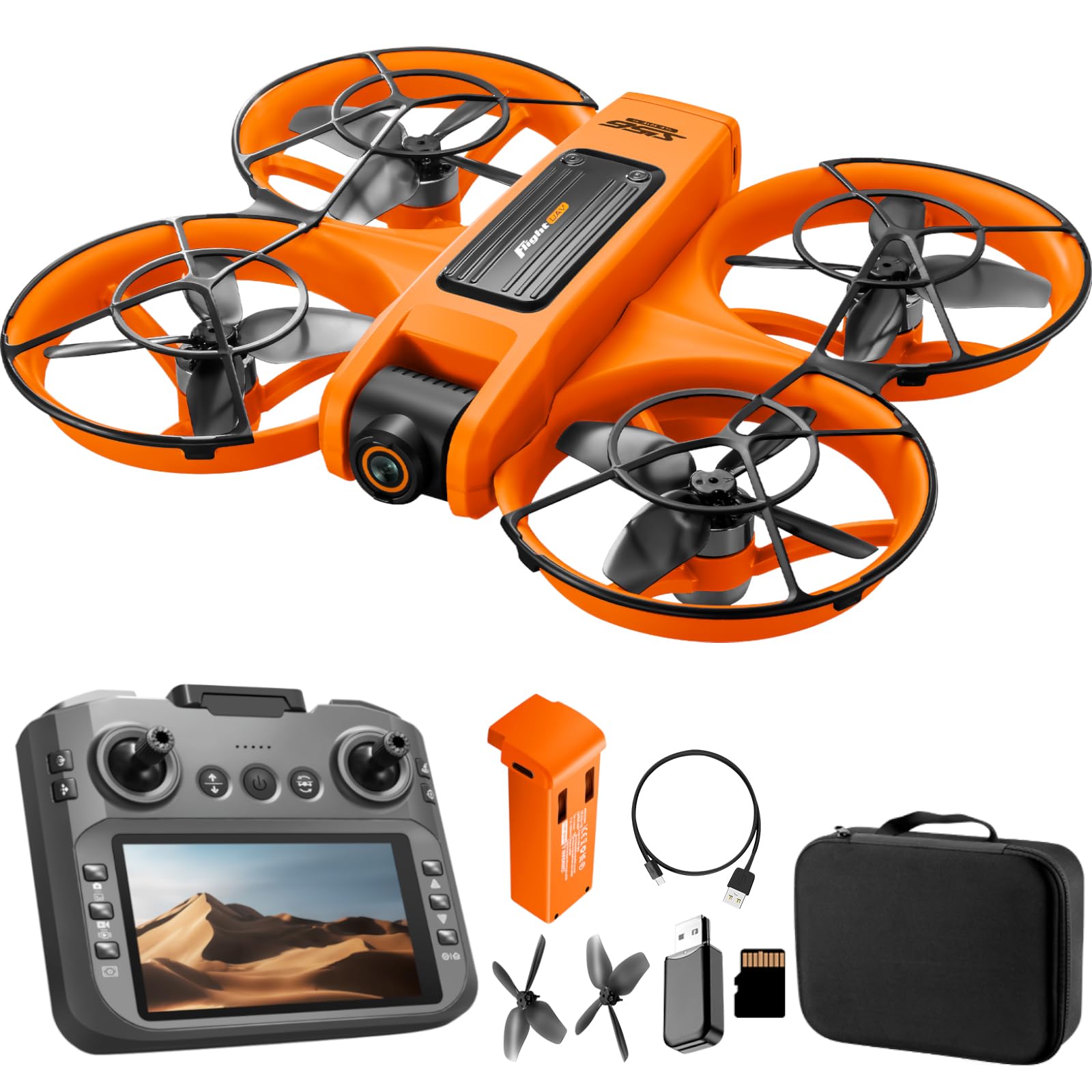 Drone per adulti con telecomando da 4,9 pollici, doppia fotocamera HD, motore brushless, rotazione a 360°, stabilizzazione ottica del flusso, tempo di volo di 15 minuti, resistente al vento, adatto