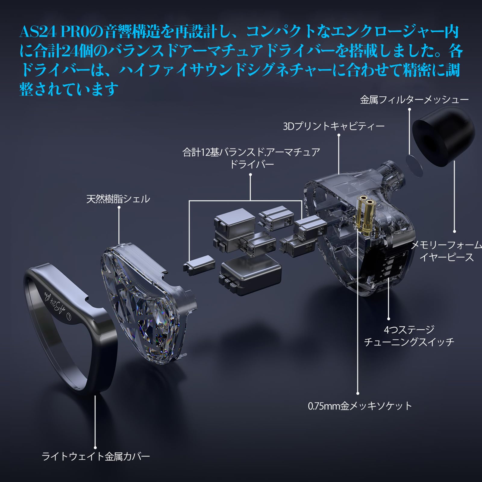 Amazon.co.jp: Linsoul KZ AS24 Proハイエンド純BA(バランスド