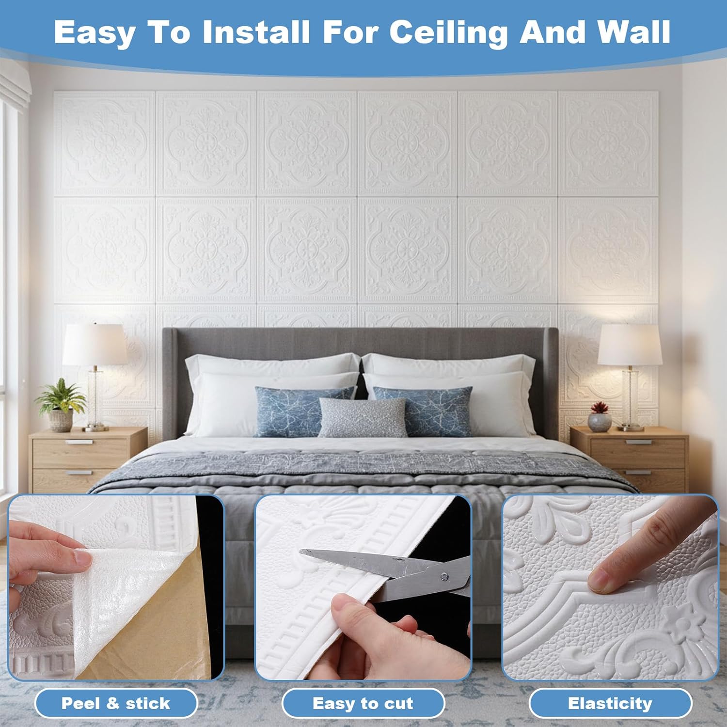 20 Pack 3D Foam Ceiling Tiles, 13.8”x13.8” Waterproof Peel & Stick Wall Panels, Covers 26.3 Sq.Ft, Noise Reducing Home Decor Set Easy to Install & Cut for Bedroom, Living Room, Basement