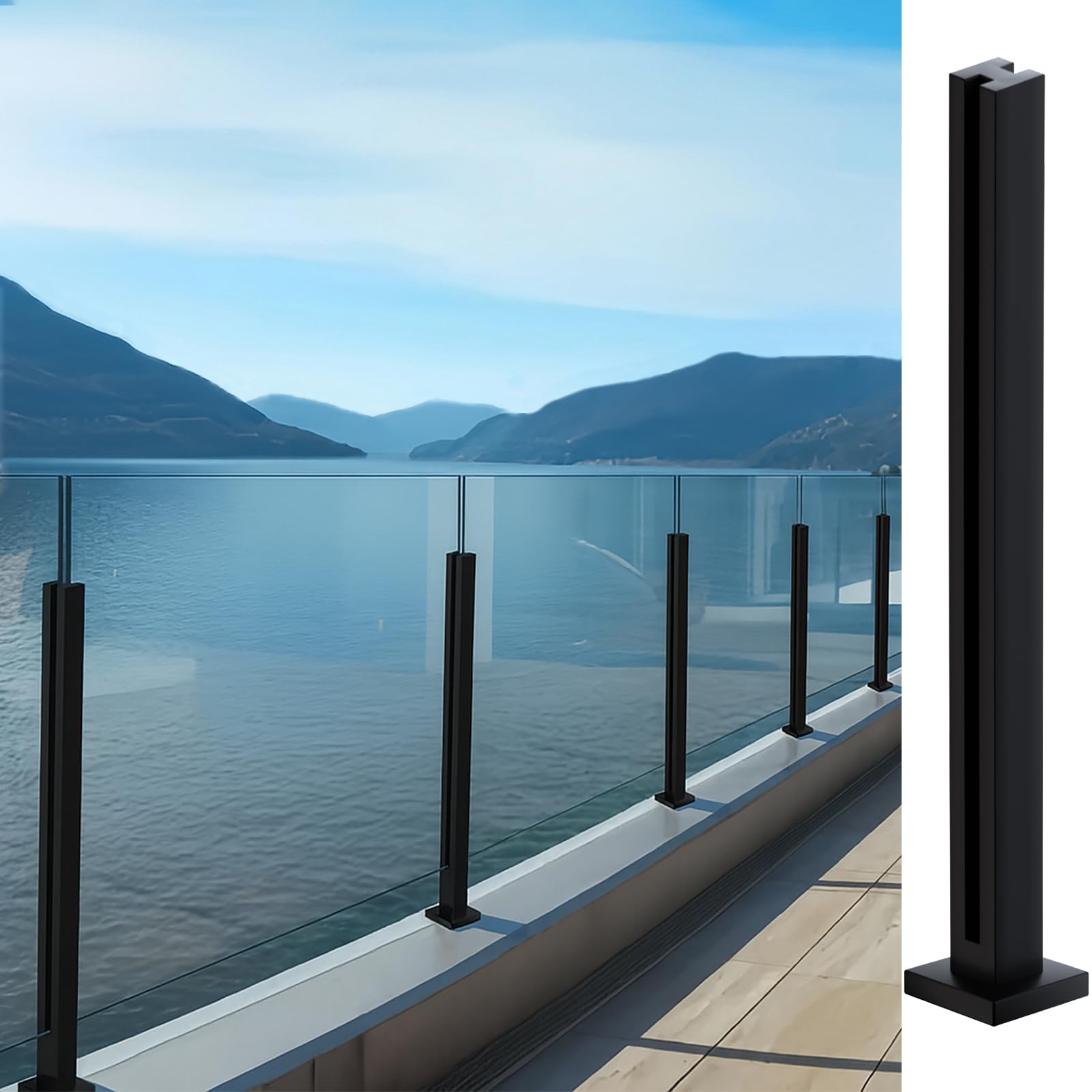 Cvter Poste Para Barandilla de Vidrio Negra: 95cm de Balaustrada de Cubierta de Vidrio Sin tapa con Ranuras para Cubiertas, Escalones, Balcón, Piscina, Jardín, Escaleras. Acero inoxidable — view 22
