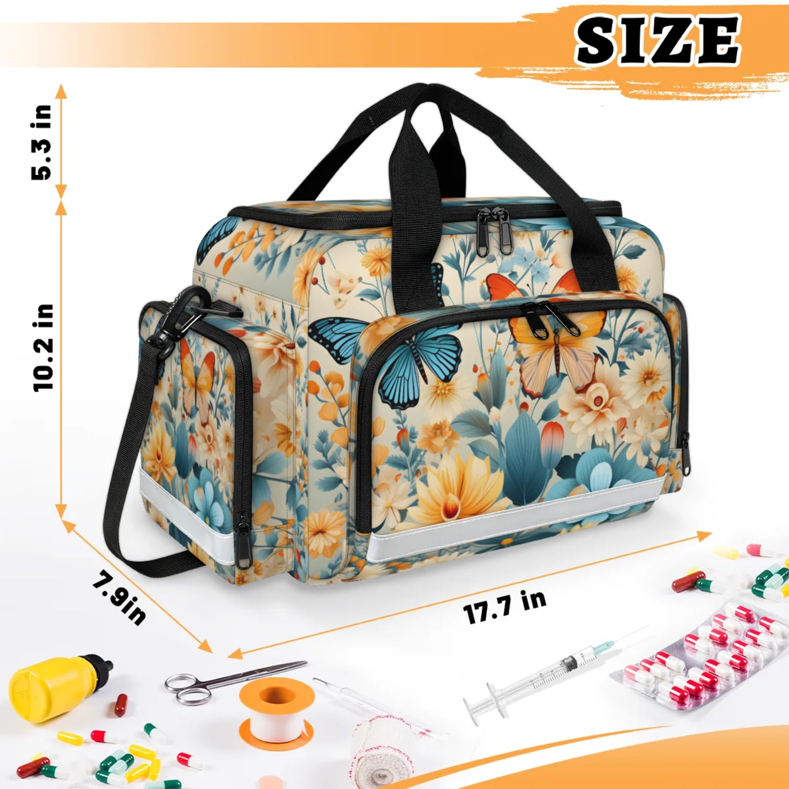 GzLeyigou First Aid Bags Empty, Glitter Florals Emergency Bag First Aid Kit Multiple Compartment Kit Carrier On Call Trauma Bag For Paramedics Emergency Medical Supplies Kit