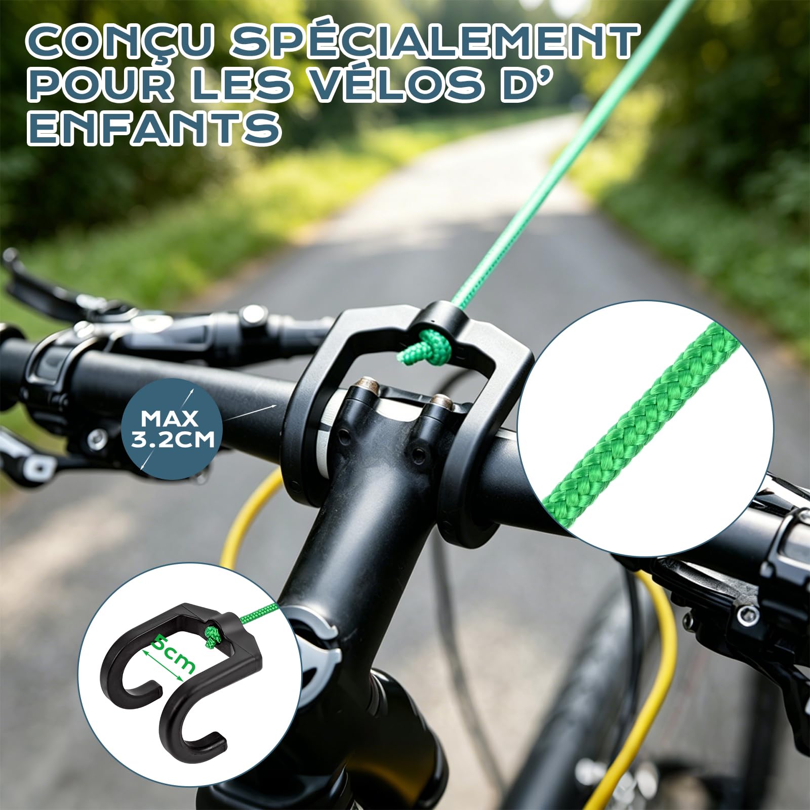 Corde de Remorquage Vélo Enfant 2,5m Vankarr Compatible Universel Enroulement Automatique