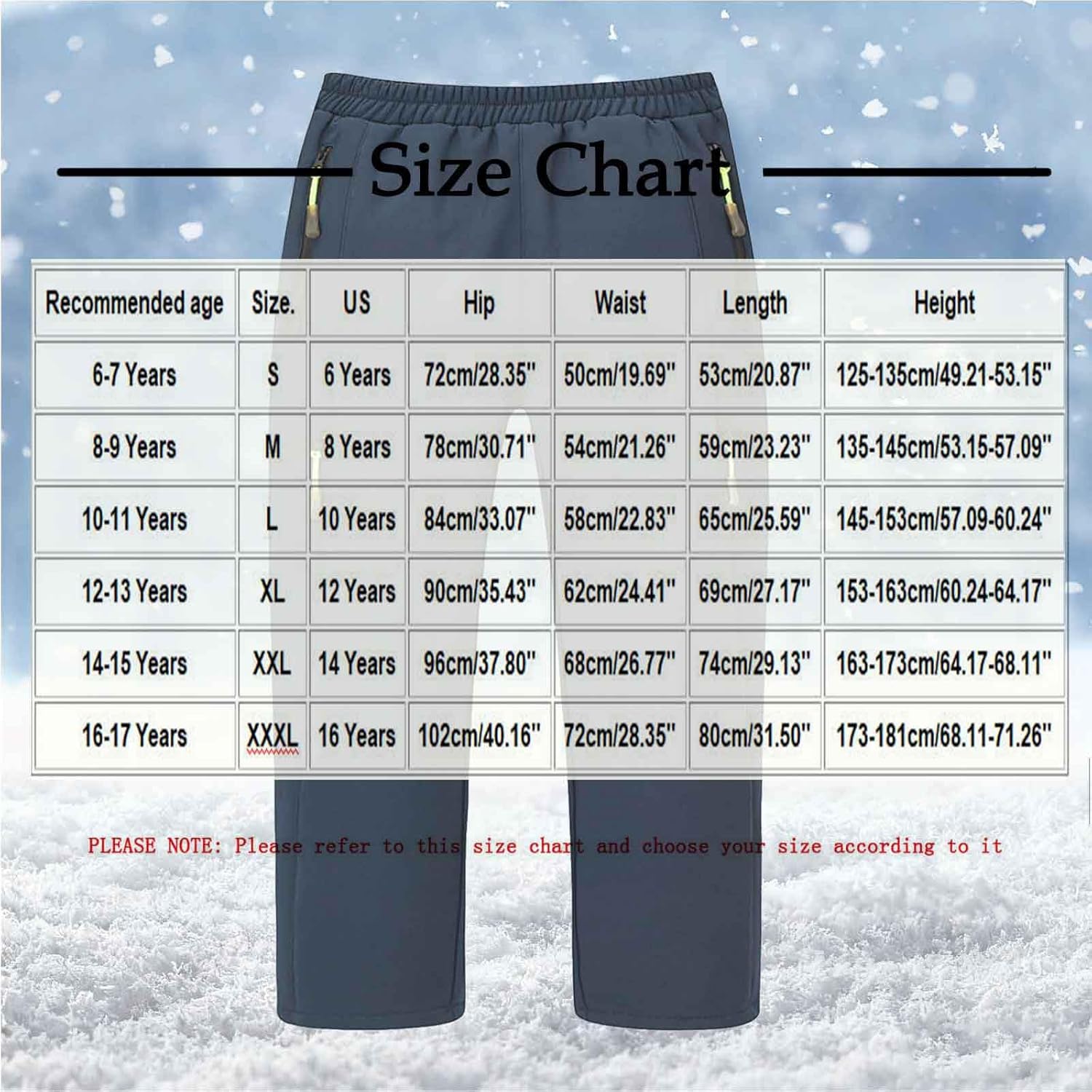 Snow Pants Girls Plus Size Elastic Waist Ski Snowpants Winter Warm Waterproof Insulated Hiking Pant Kids Clothing