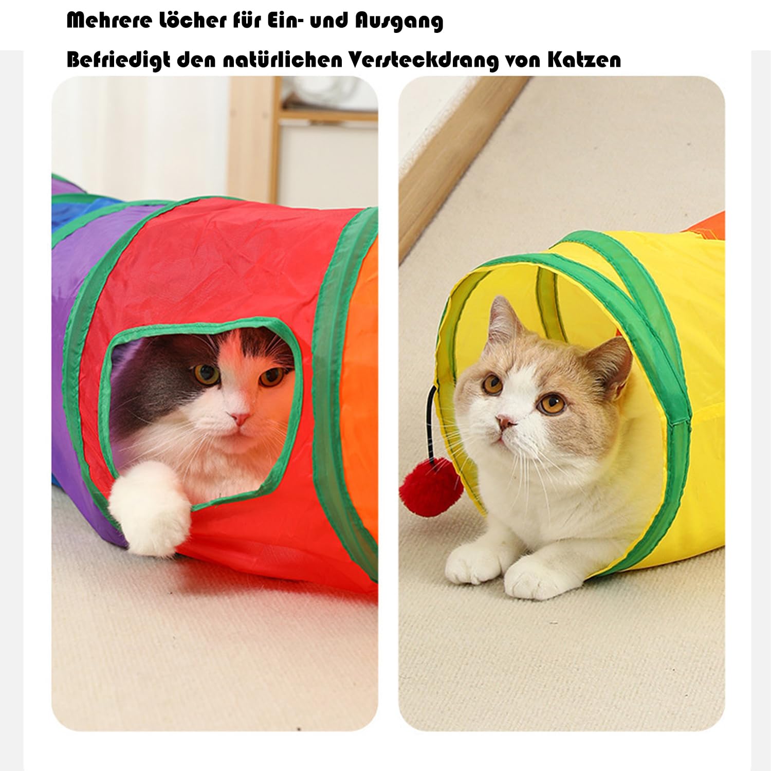 Foldable Cat Tunnel, Rainbow Play Tent for Indoor Cats - Image 4
