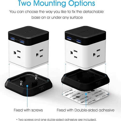 Miniatura 7 de BESTEK Regleta de alimentación con USB, enchufe múltiple con 3 tomacorrientes, 4 USB, cable de extensión de 5 pies, torre protectora de