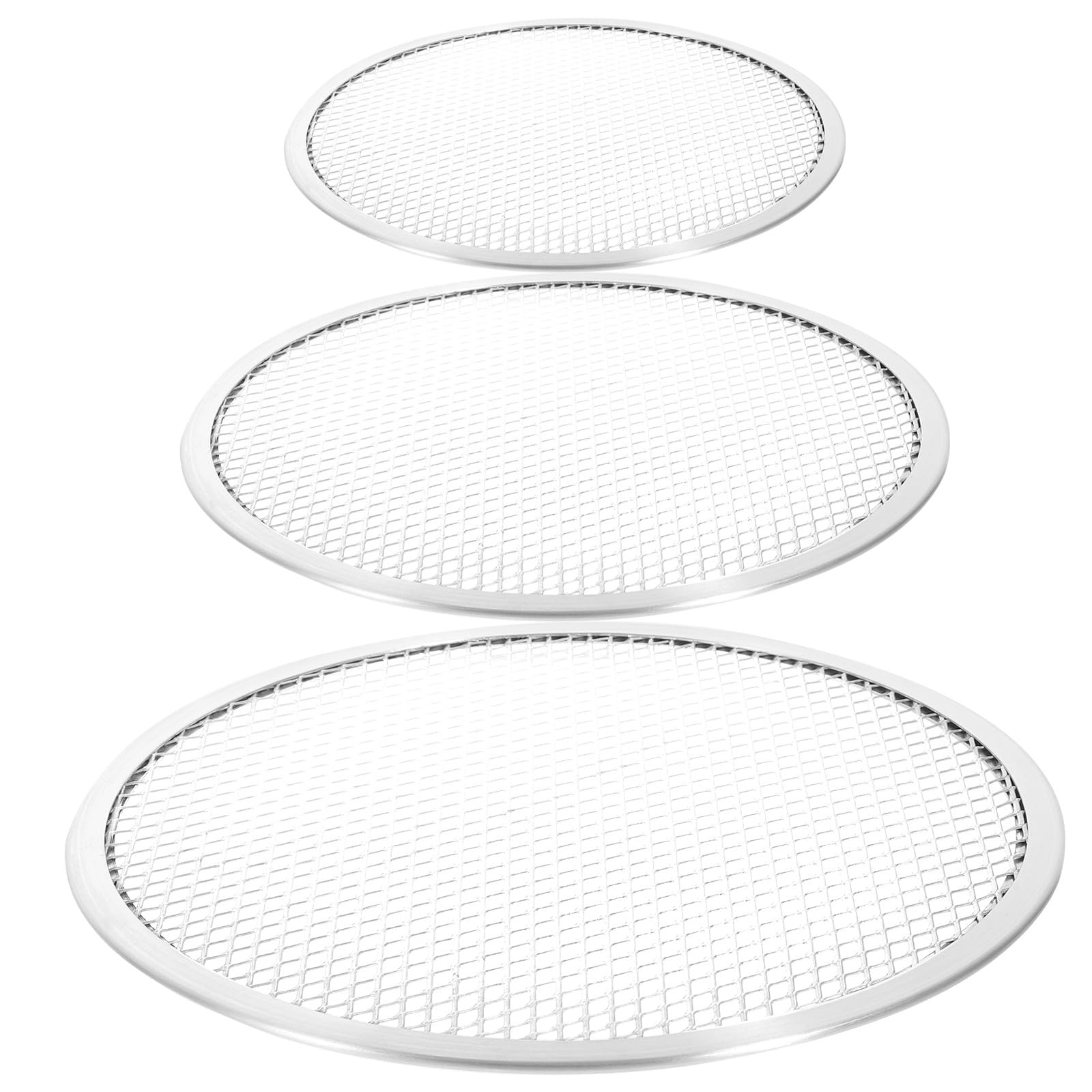 Bandejas para Pizza Resistente y Apto para Horno de Juego de 3 Malla Perforada Tamaños 10, 12 y 14 Pulgadas para Hornear Diario y Diversas Necesidades