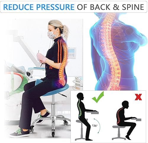 Miniatura 4 de Taburete de silla de montar con ruedas, capacidad de peso de 300 libras, taburete rodante resistente para sala de masaje médico, cocina, spa, dibujo