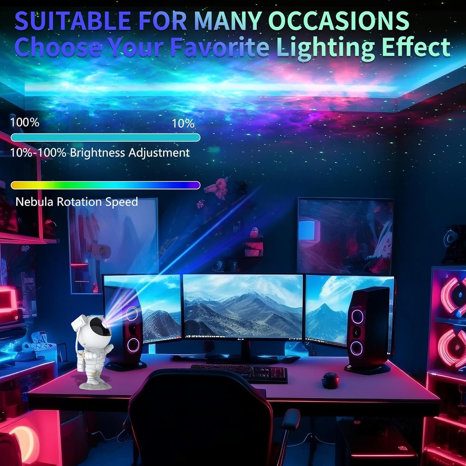 Hiya-Naya Astronaut Galaxy Projector Night Light, Starry Ceiling LED Lamp Space Buddy Projector with Timer and Remote for Bedroom, Kids Room Decor, Birthdays Gift (White)