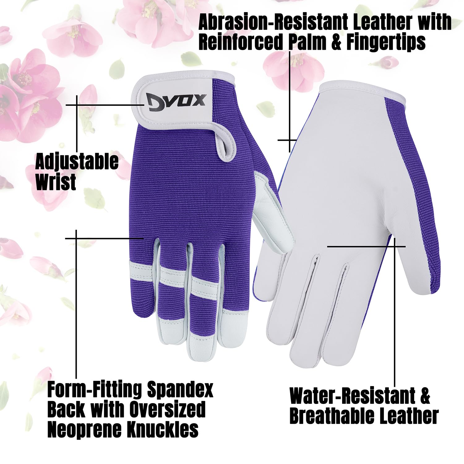 Dvox Leather Gardening Gloves, Heavy Duty Thorn Proof Work Gloves for Men and Women, Non-Slip Rigger Multipurpose Gloves, Ideal Gardening Gift (Purple, L) - Image 3