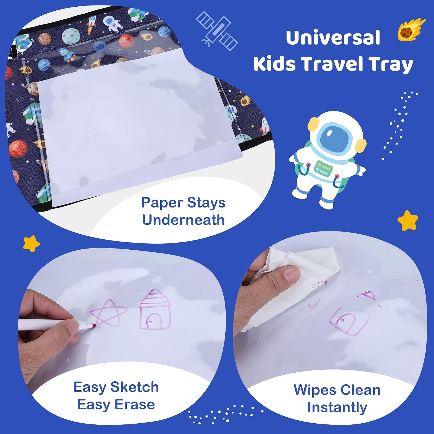 Airplane Kids Travel Tray for Toddler Car Seat - Toddler Tray for Plane or Train - Travel Essential Must-Haves and Flying Supplies - Blue Space