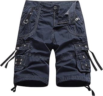 Mens Cargo Shorts Fashion Outdoor Multi Pockets Cotton Work Utility Tooling Shorts Casual Buckle Zipper Shorts
